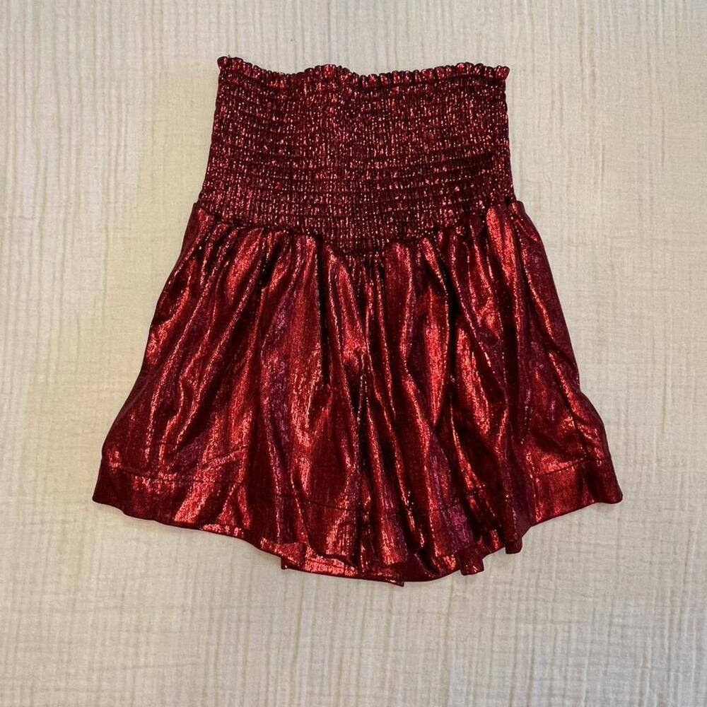 Shea Rock shimmering red metallic swing shorts
